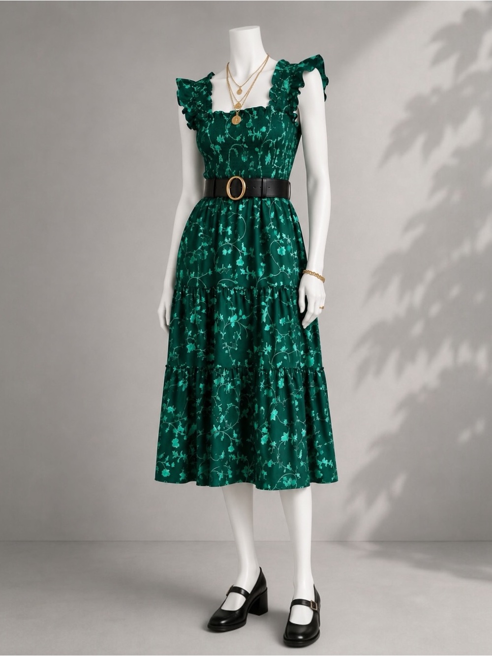 Hill House Home Nap Dress M Green Botanical Smocked Preppy Resort Cotton Midi - Picture 2 of 7